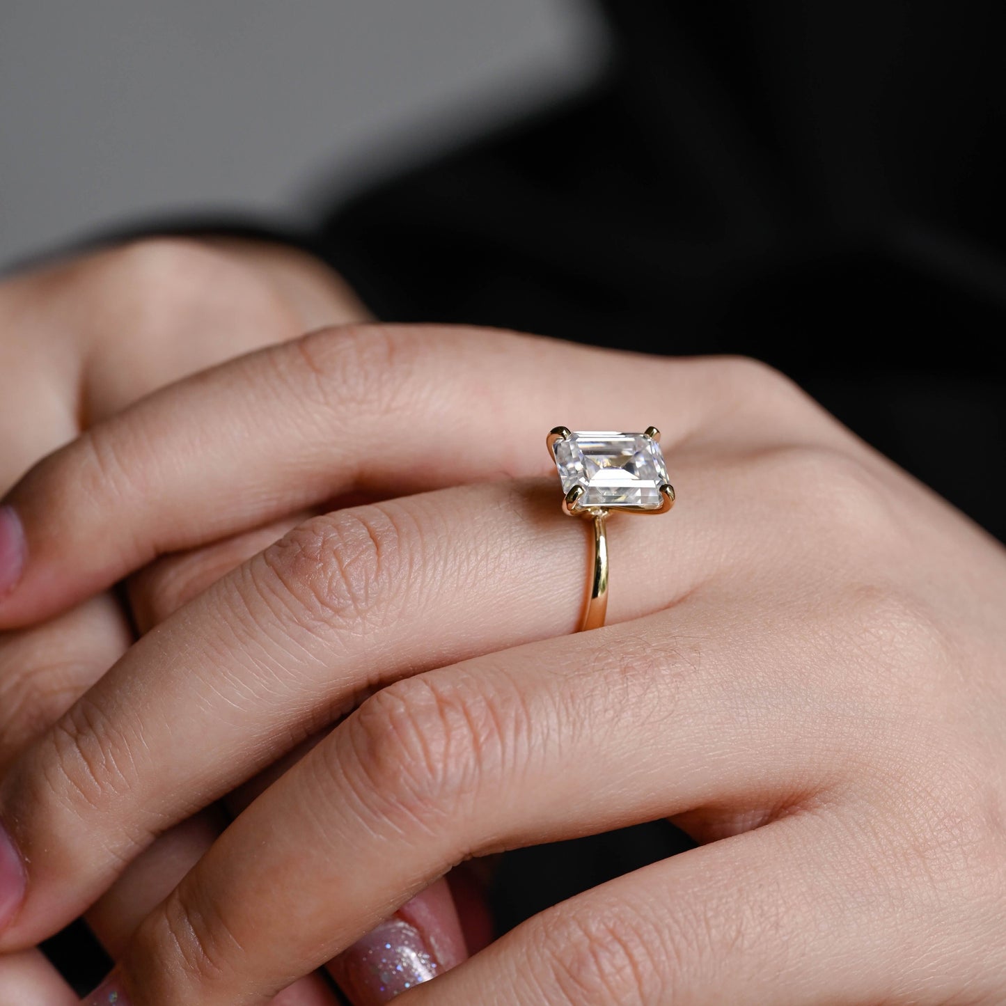 2 CT Emerald Pave Moissanite Engagement Ring
