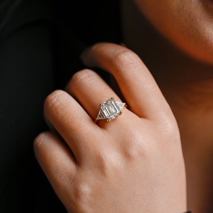 2 CT Emerald Pave Moissanite Engagement Ring
