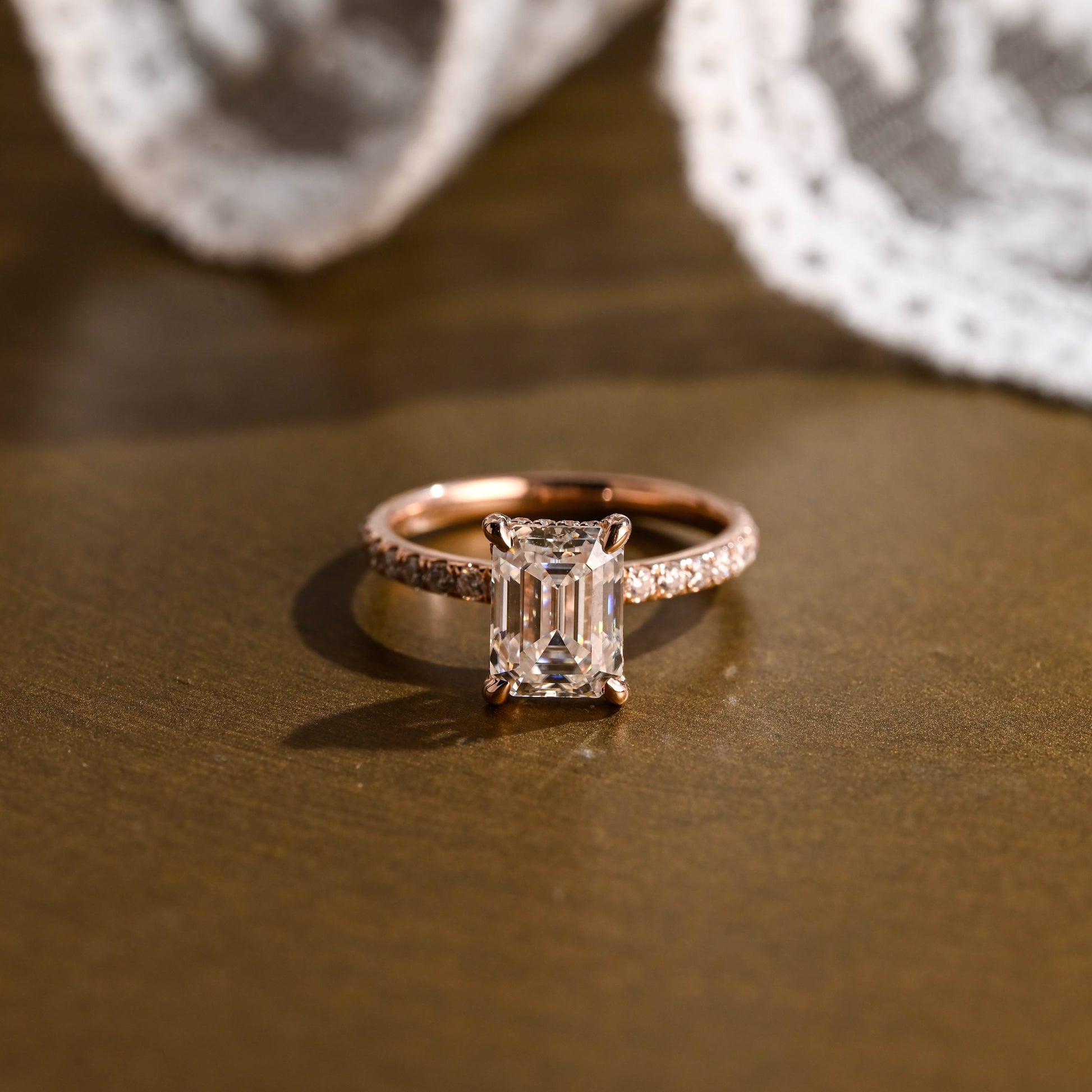 2 CT Emerald Pave Moissanite Engagement Ring