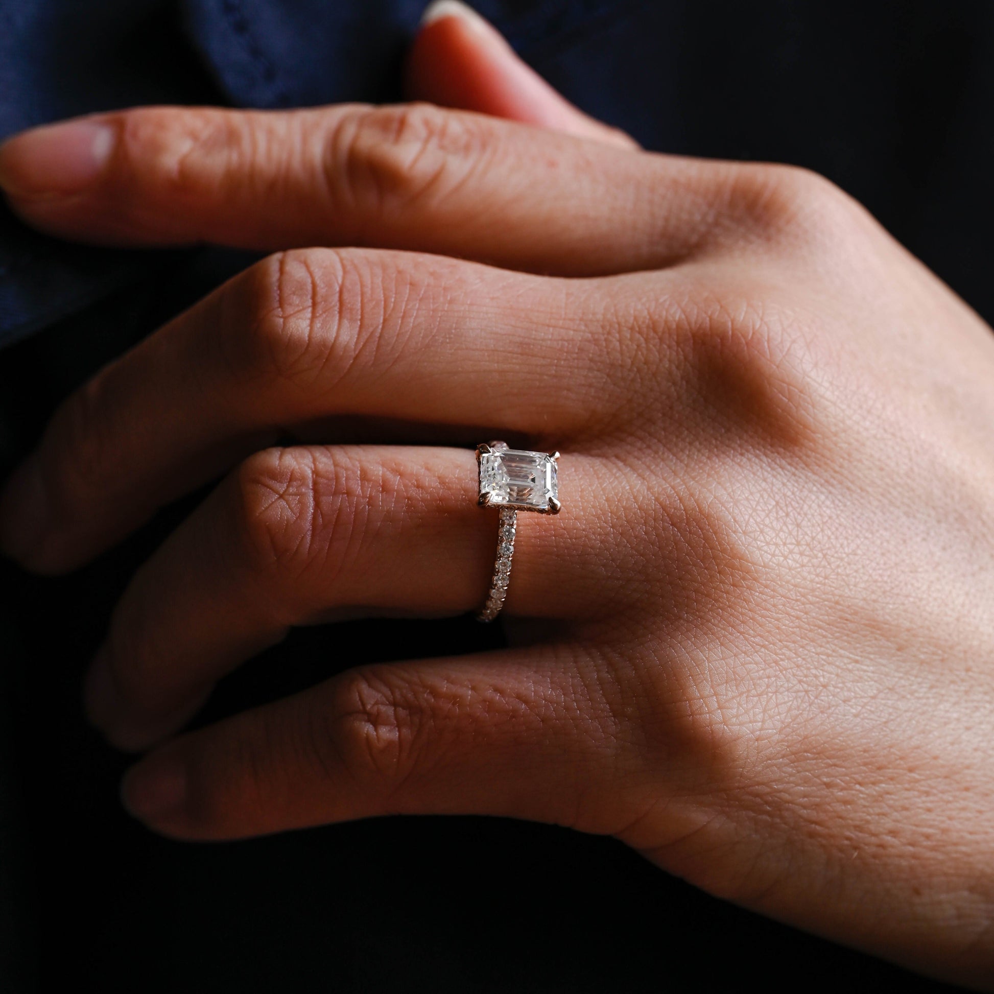 2 CT Emerald Pave Moissanite Engagement Ring