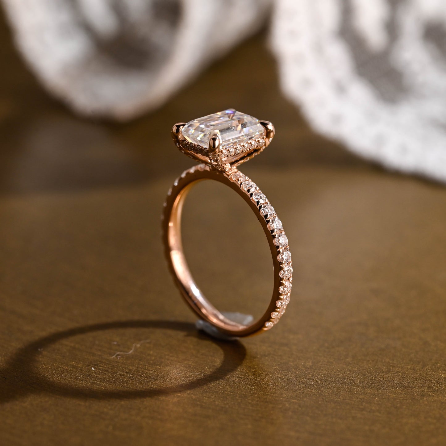 2 CT Emerald Pave Moissanite Engagement Ring