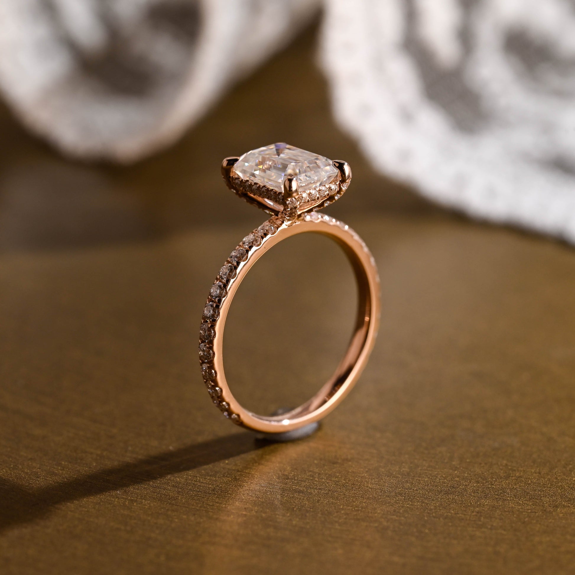 2 CT Emerald Pave Moissanite Engagement Ring
