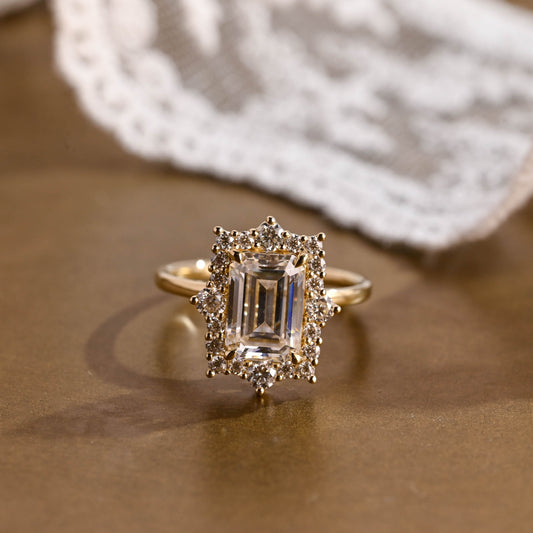 2 CT Emerald Pave Moissanite Engagement Ring