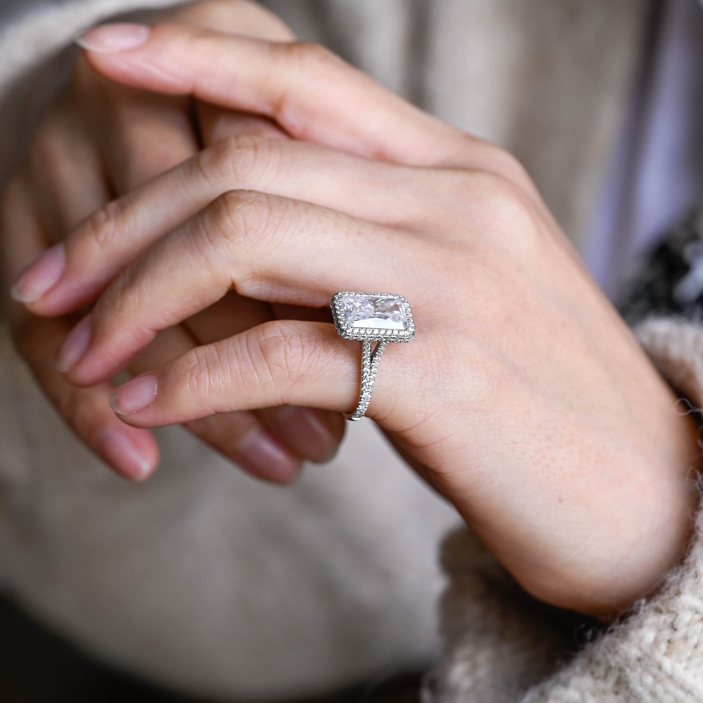 2 CT Emerald Pave Moissanite Engagement Ring