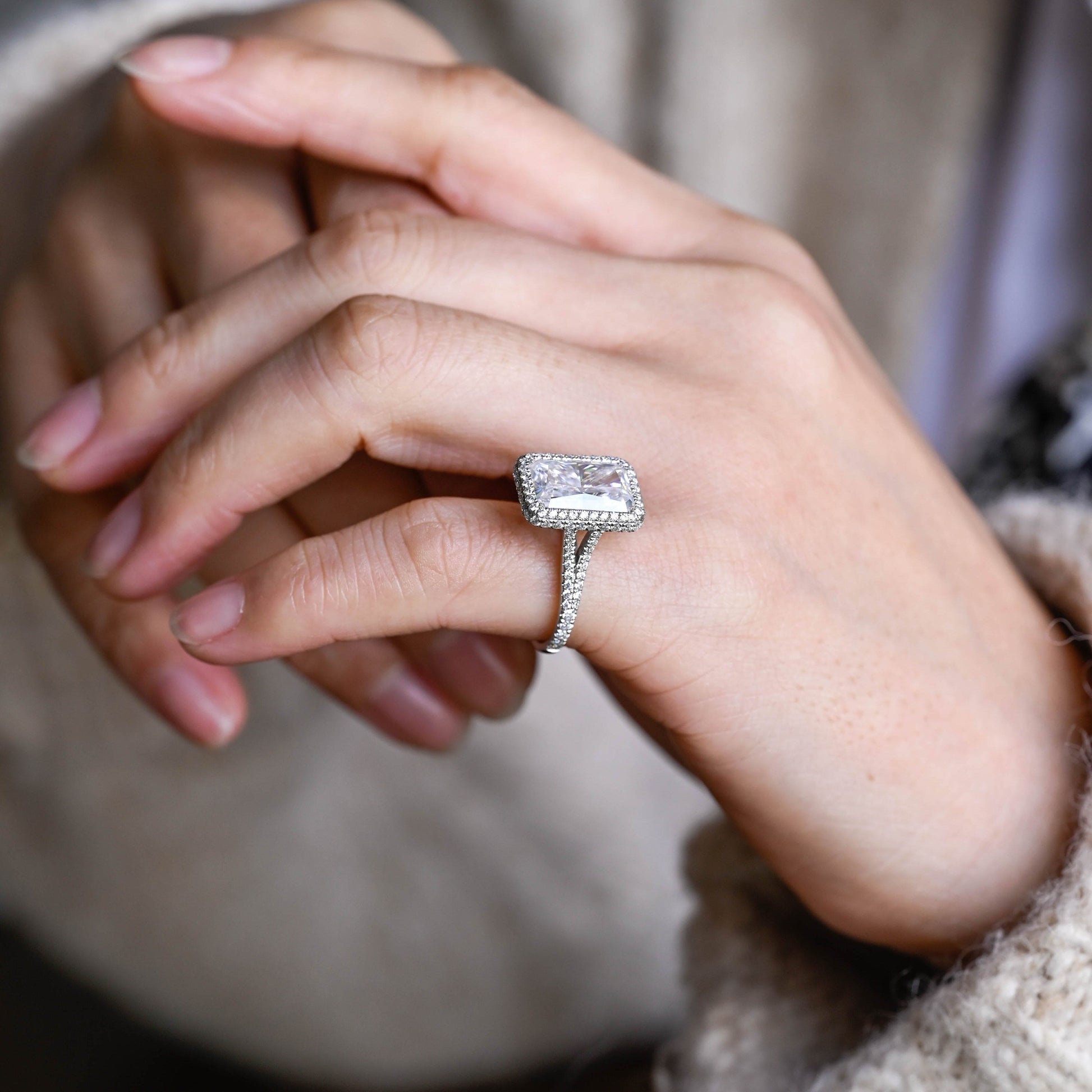 2 CT Emerald Pave Moissanite Engagement Ring