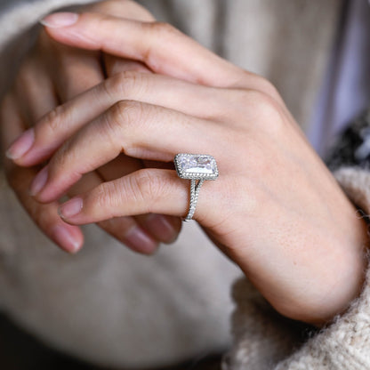 2 CT Emerald Pave Moissanite Engagement Ring