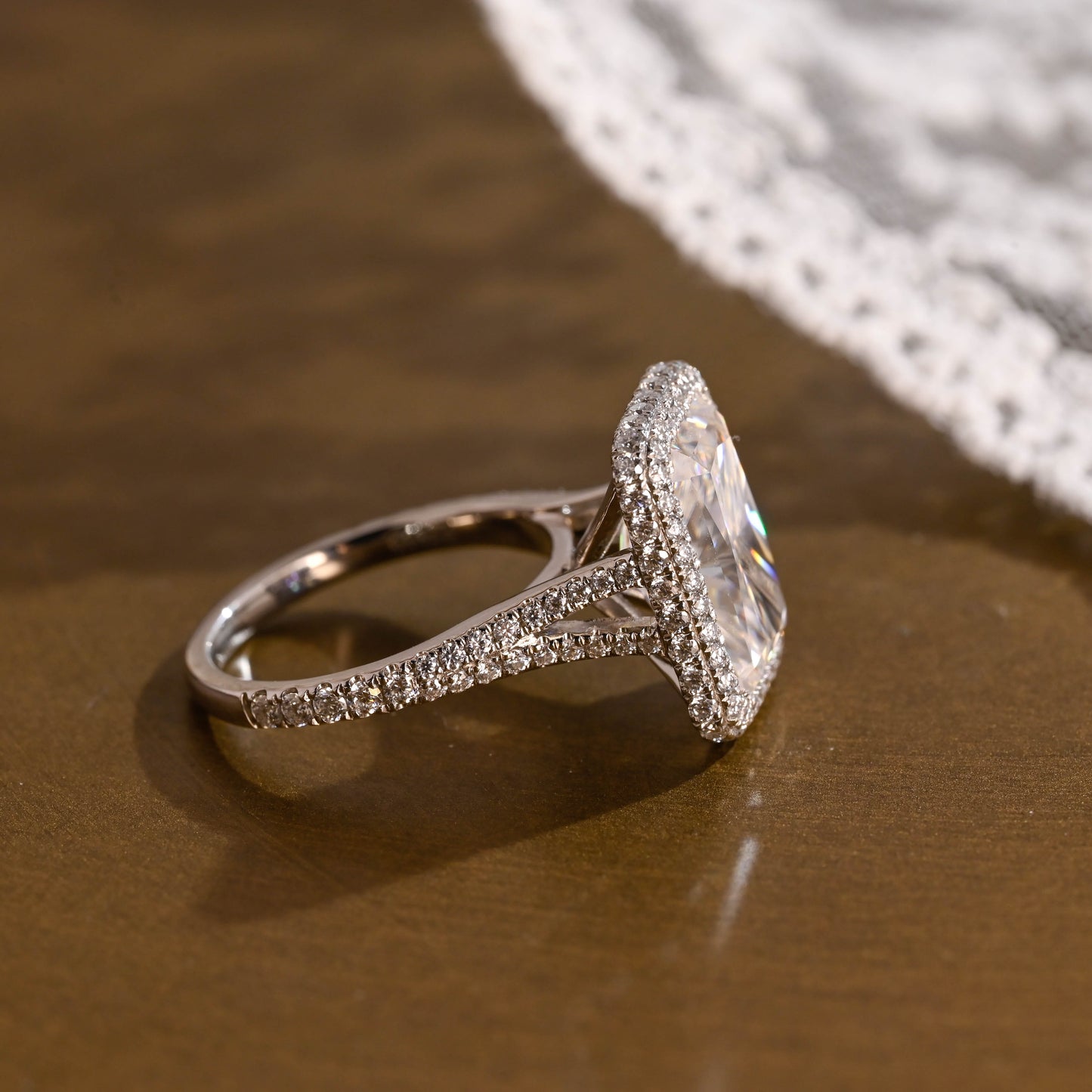 2 CT Emerald Pave Moissanite Engagement Ring