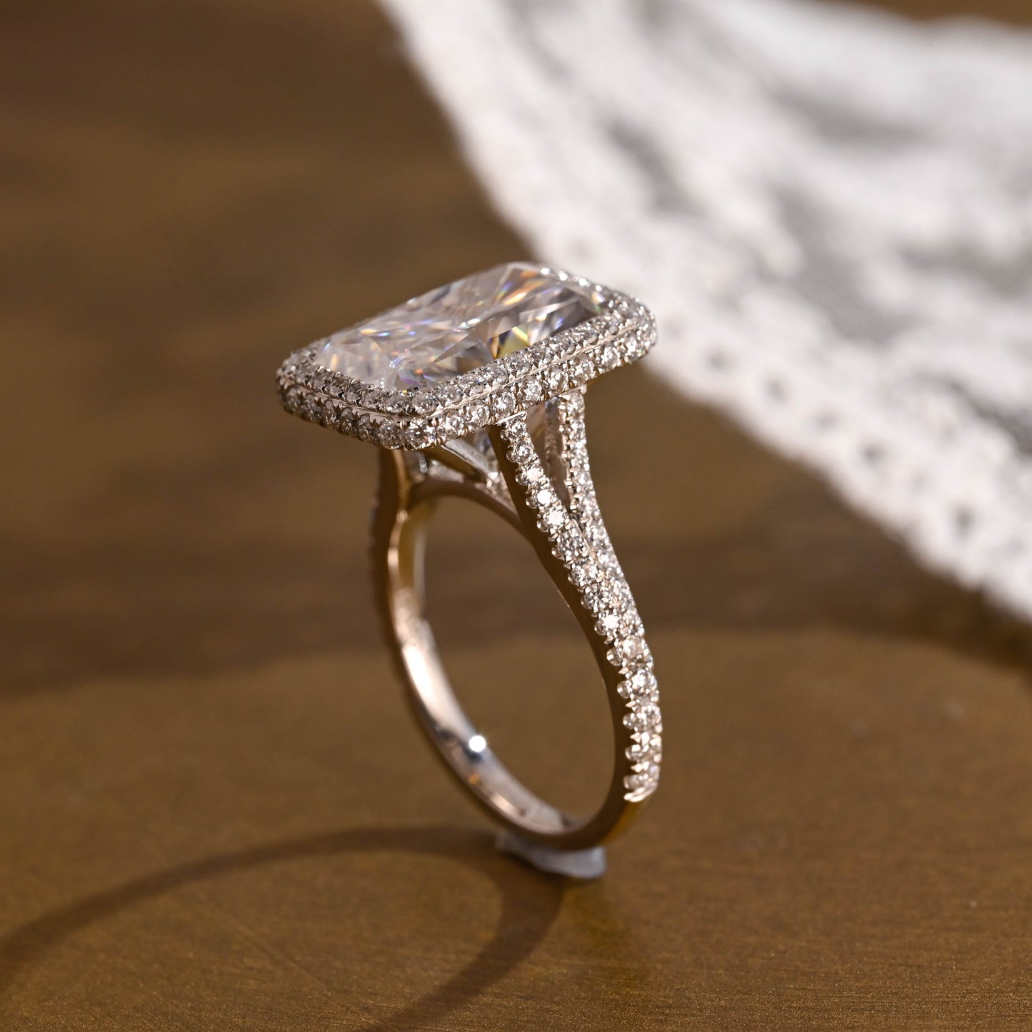 2 CT Emerald Pave Moissanite Engagement Ring