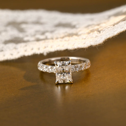 2 CT Emerald Pave Moissanite Engagement Ring