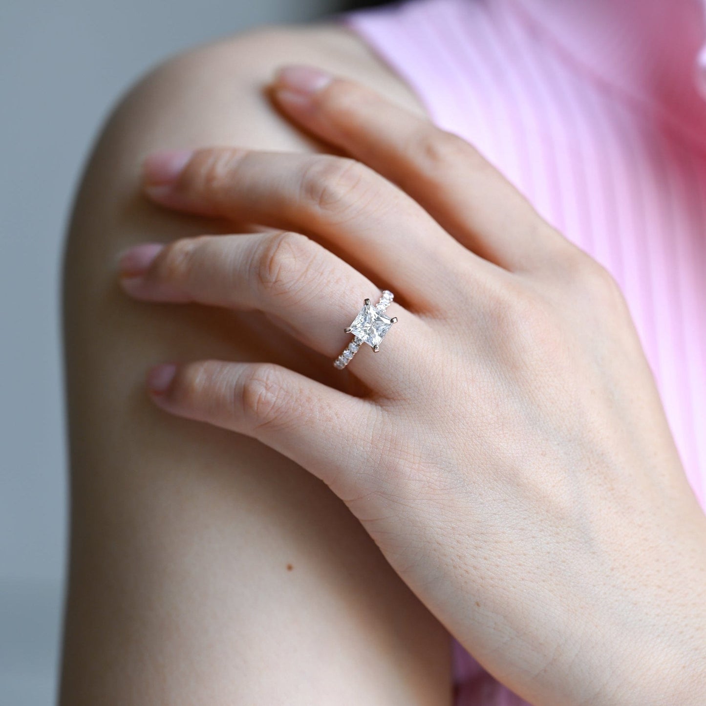 2 CT Emerald Pave Moissanite Engagement Ring