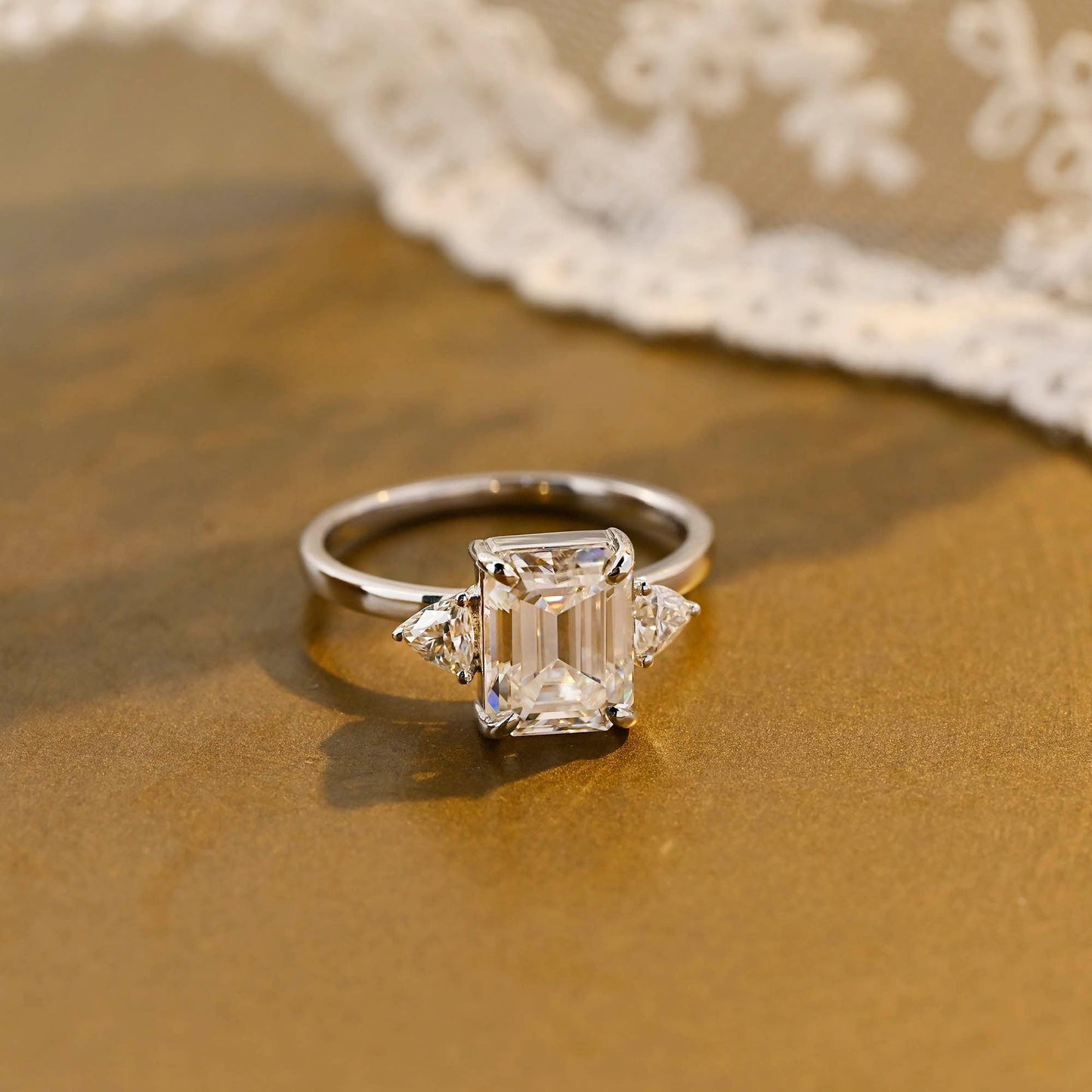 2 CT Emerald Pave Moissanite Engagement Ring