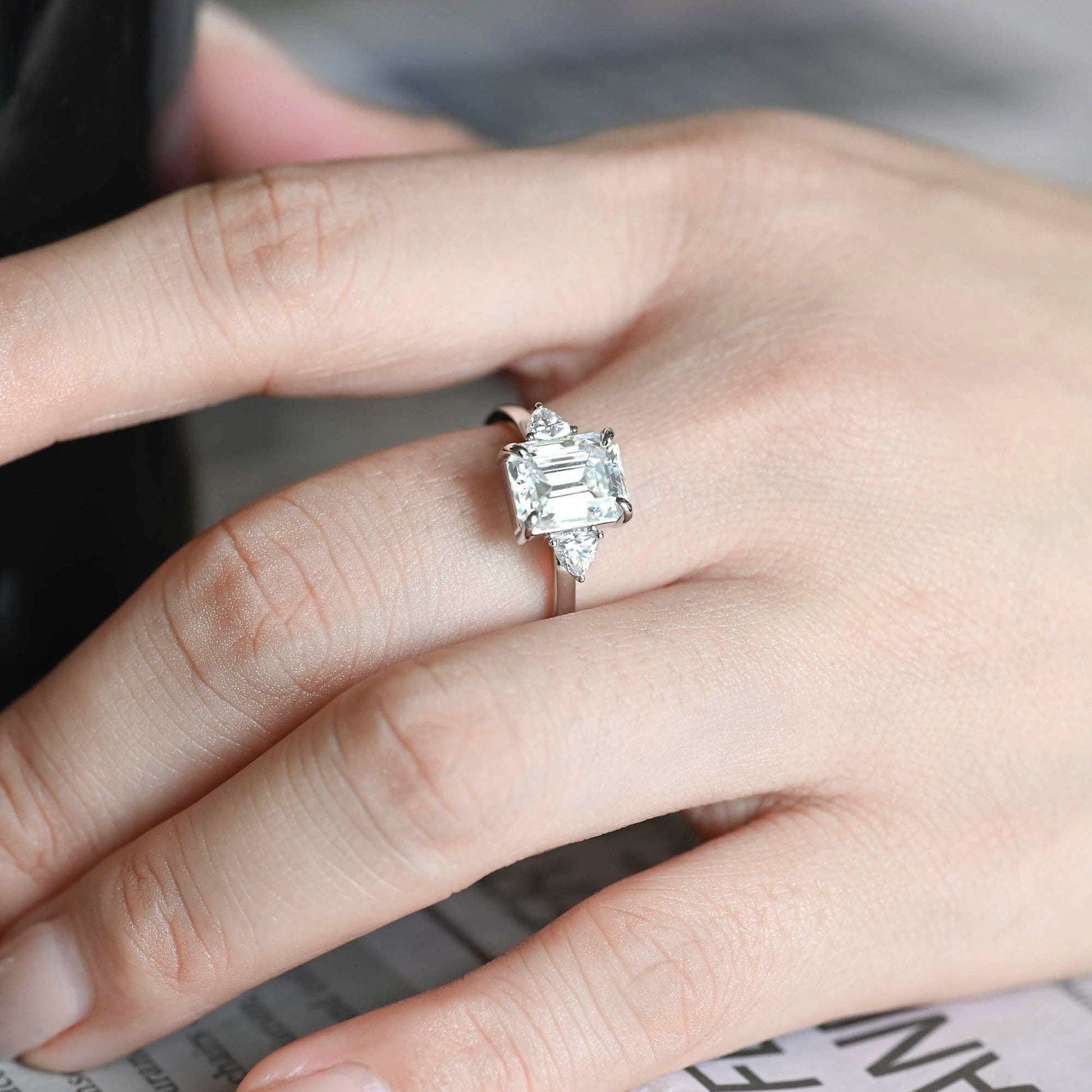 2 CT Emerald Pave Moissanite Engagement Ring