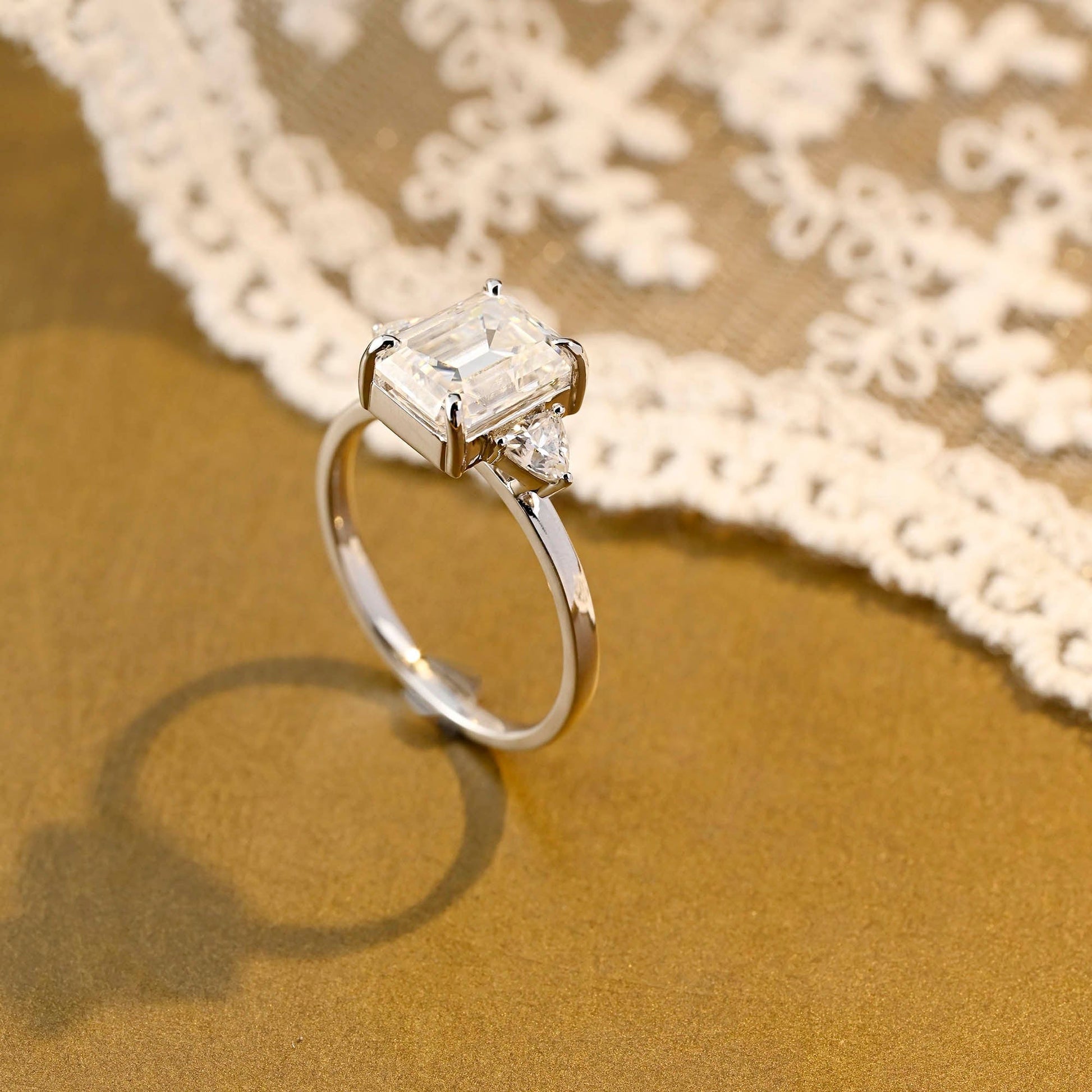 2 CT Emerald Pave Moissanite Engagement Ring