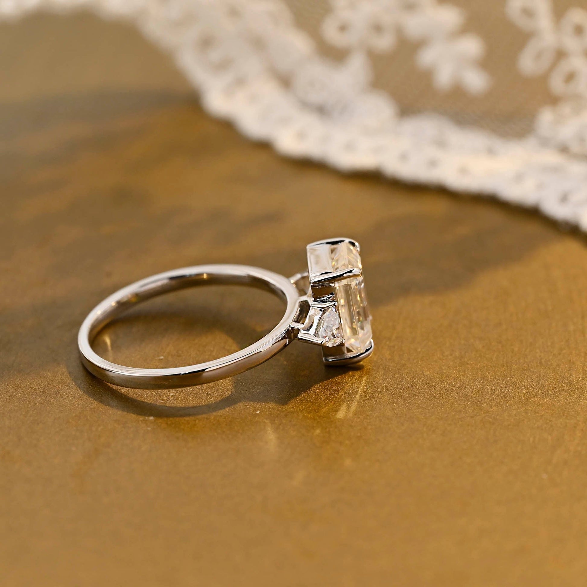 2 CT Emerald Pave Moissanite Engagement Ring