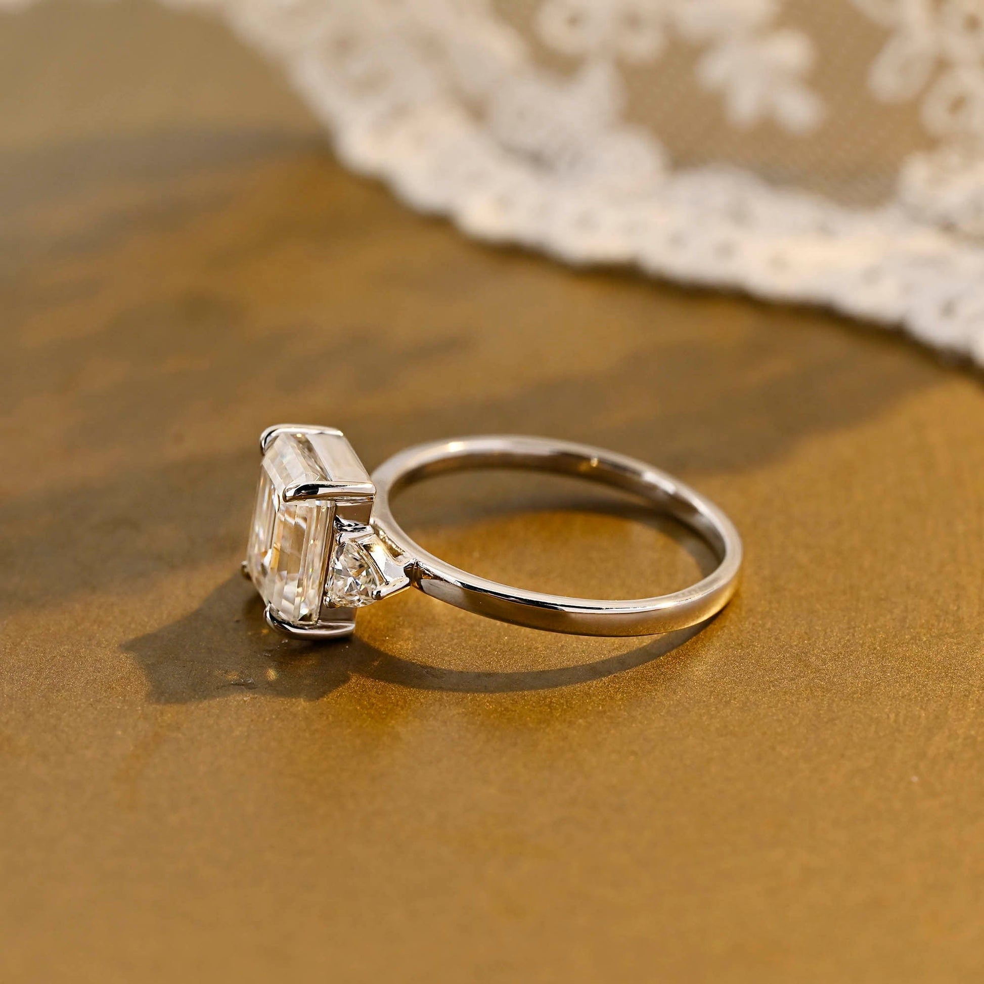 2 CT Emerald Pave Moissanite Engagement Ring