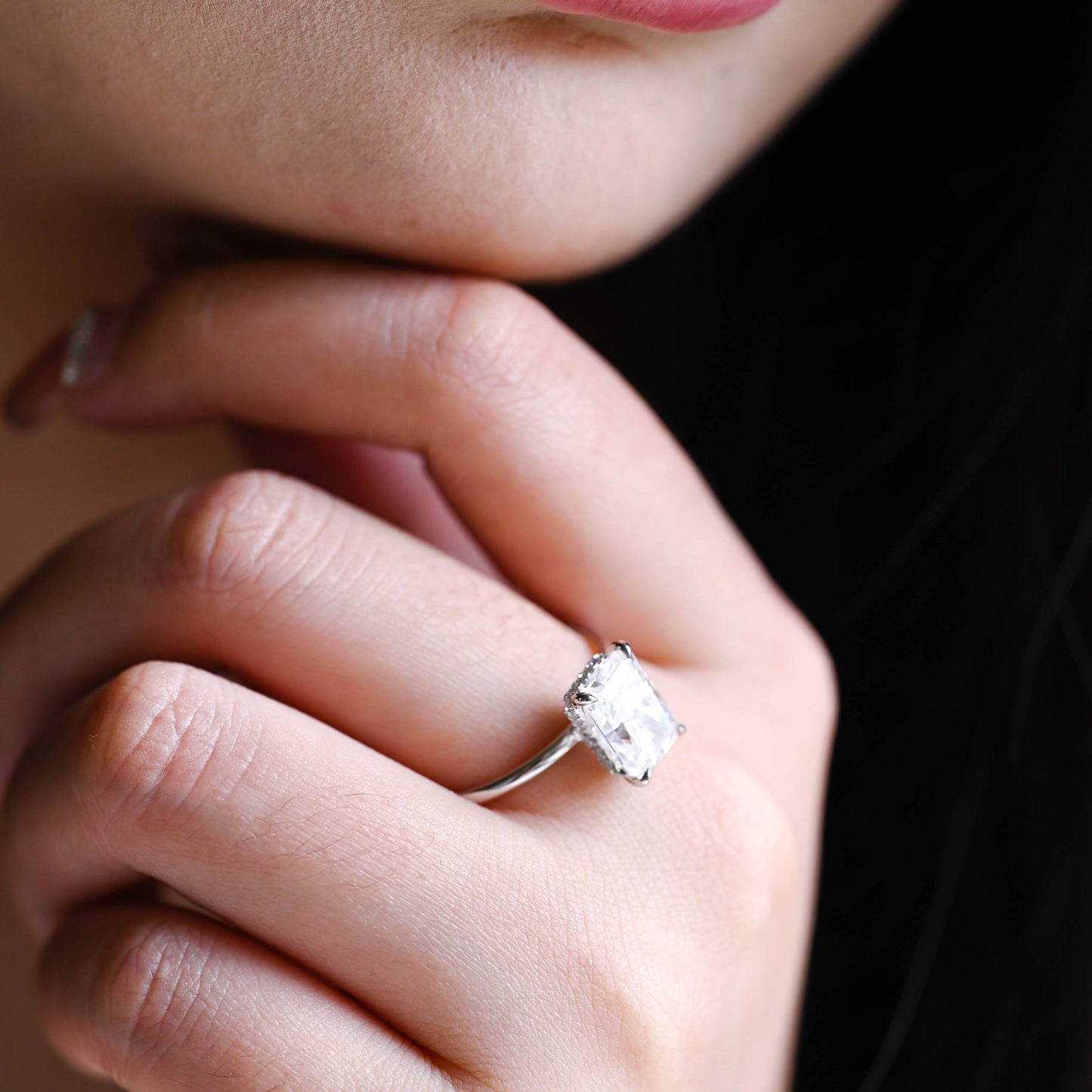 2 CT Emerald Pave Moissanite Engagement Ring