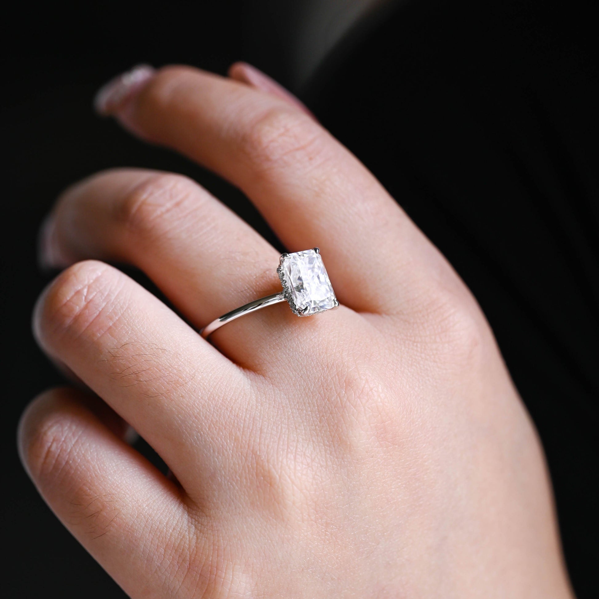 2 CT Emerald Pave Moissanite Engagement Ring