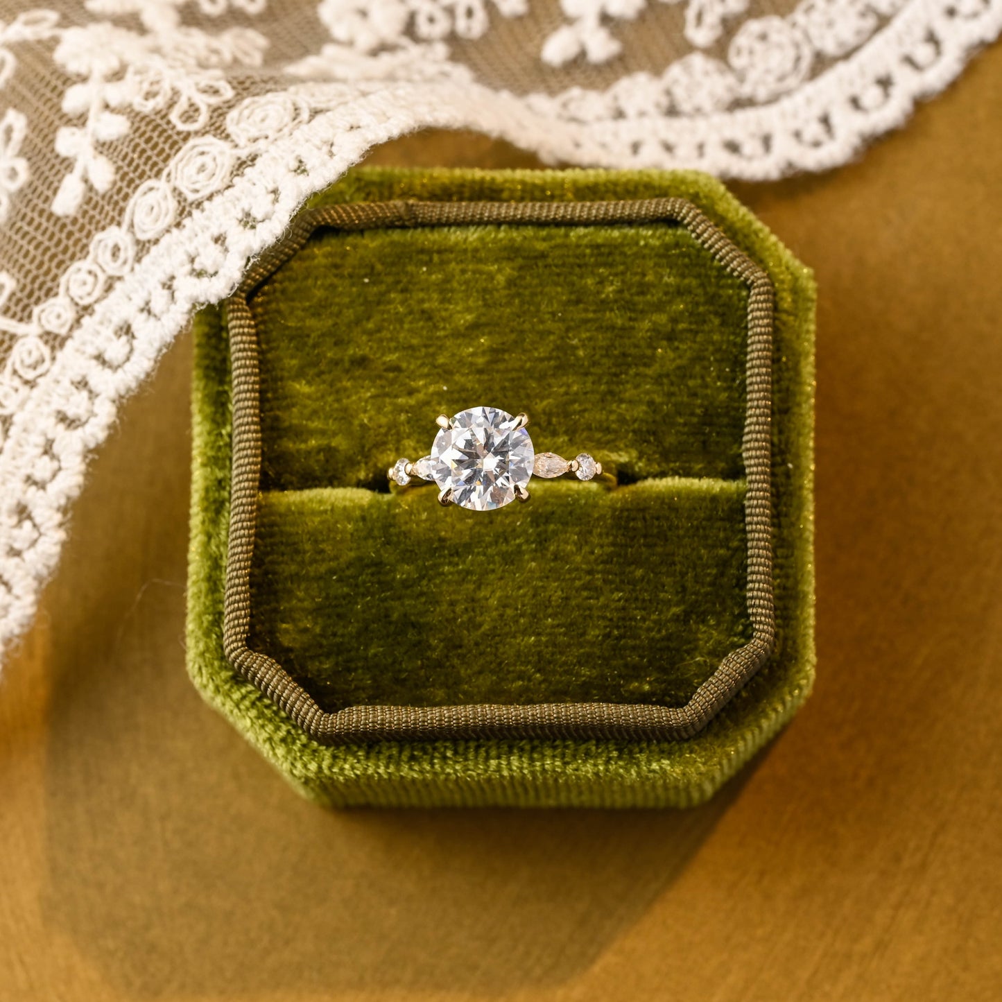 2 CT Emerald Pave Moissanite Engagement Ring