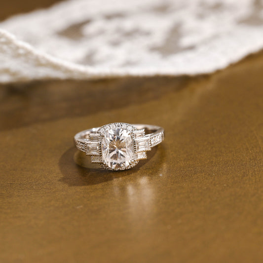 2 CT Emerald Pave Moissanite Engagement Ring