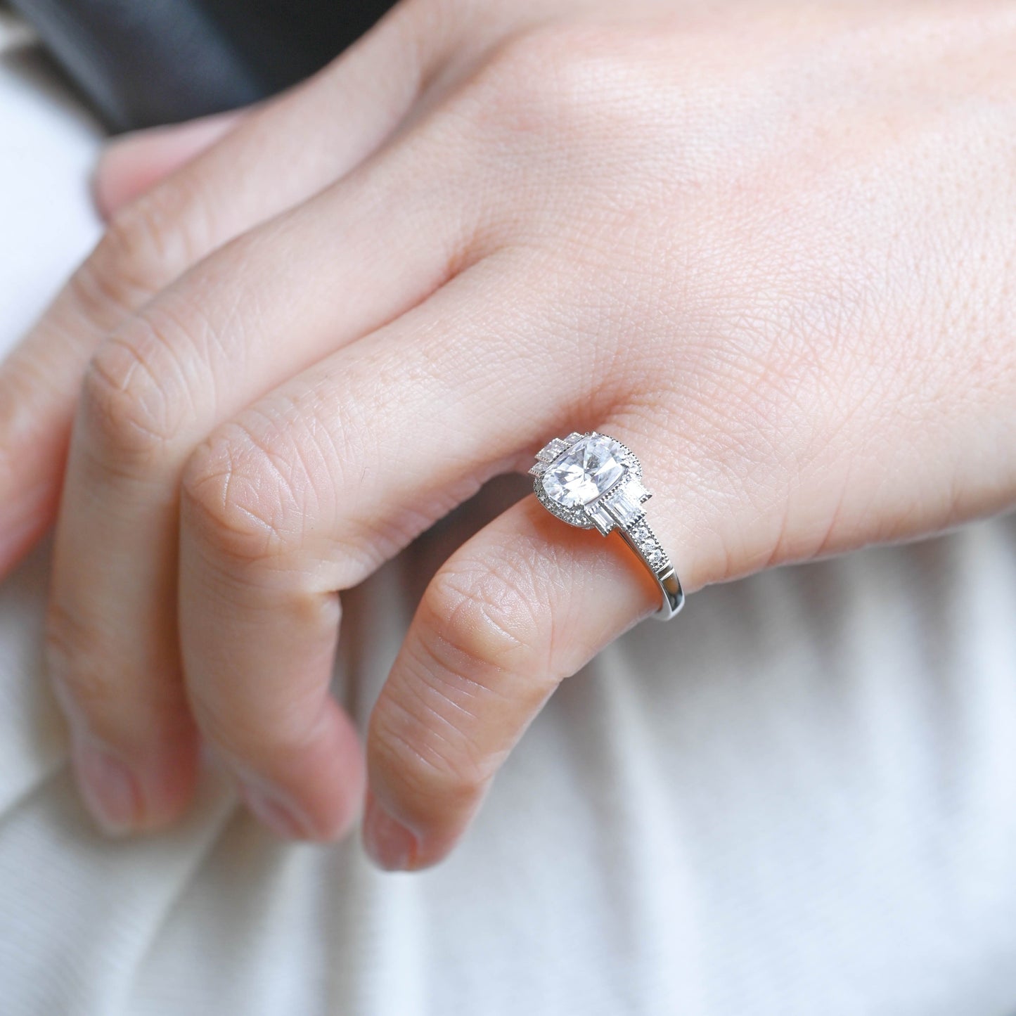 2 CT Emerald Pave Moissanite Engagement Ring