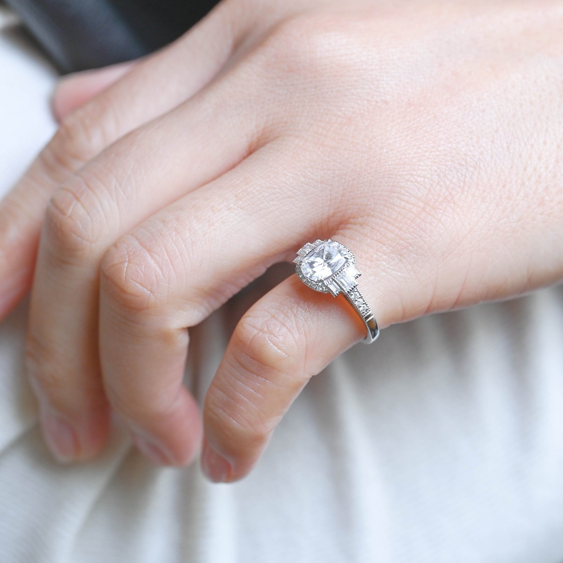 2 CT Emerald Pave Moissanite Engagement Ring