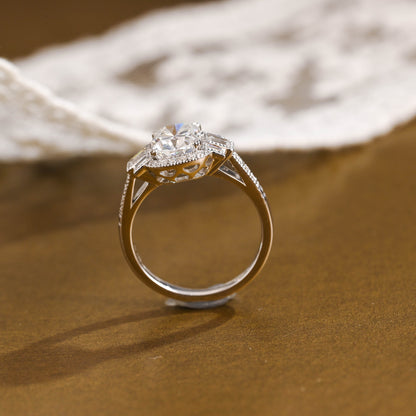 2 CT Emerald Pave Moissanite Engagement Ring