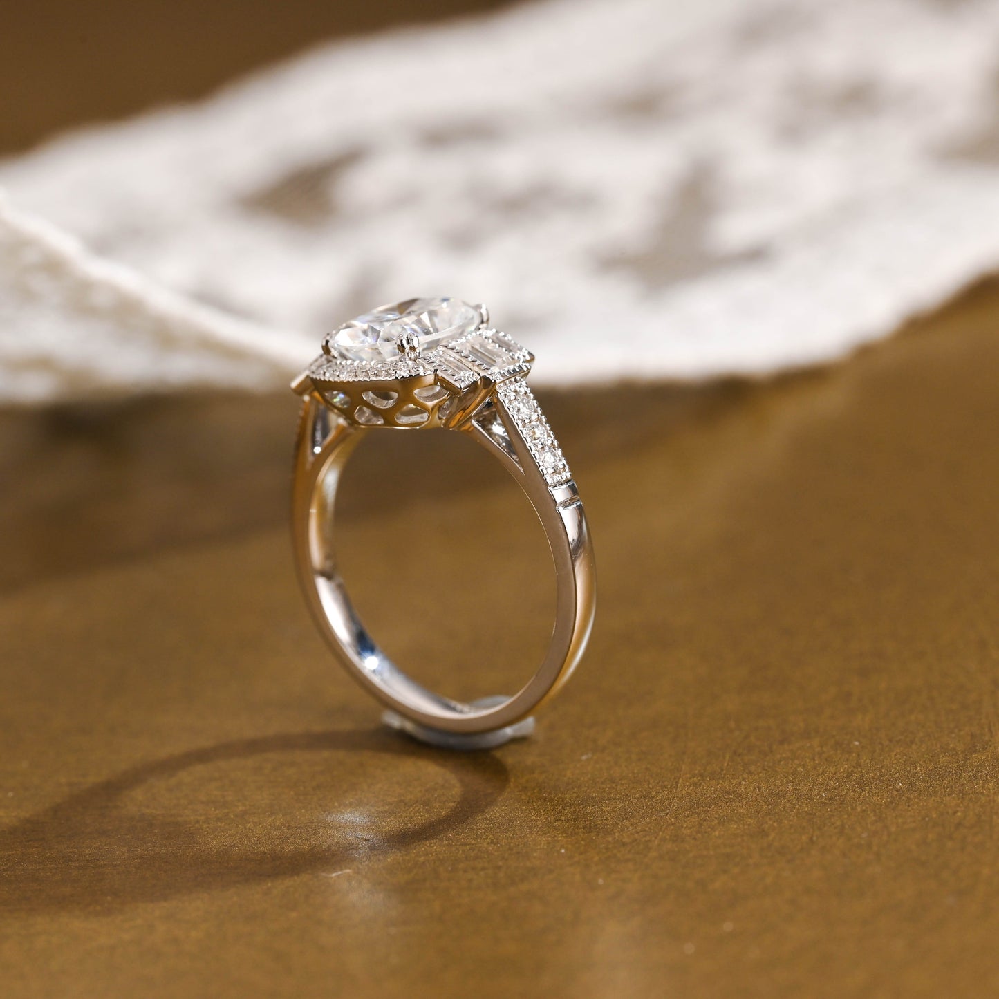 2 CT Emerald Pave Moissanite Engagement Ring