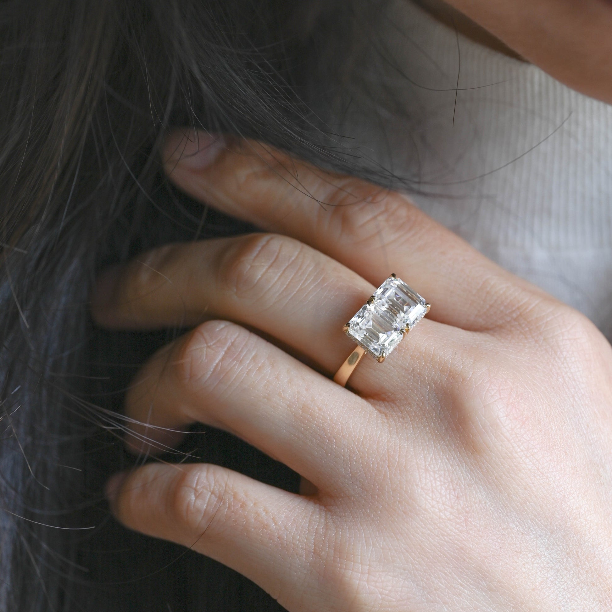 2 CT Emerald Pave Moissanite Engagement Ring
