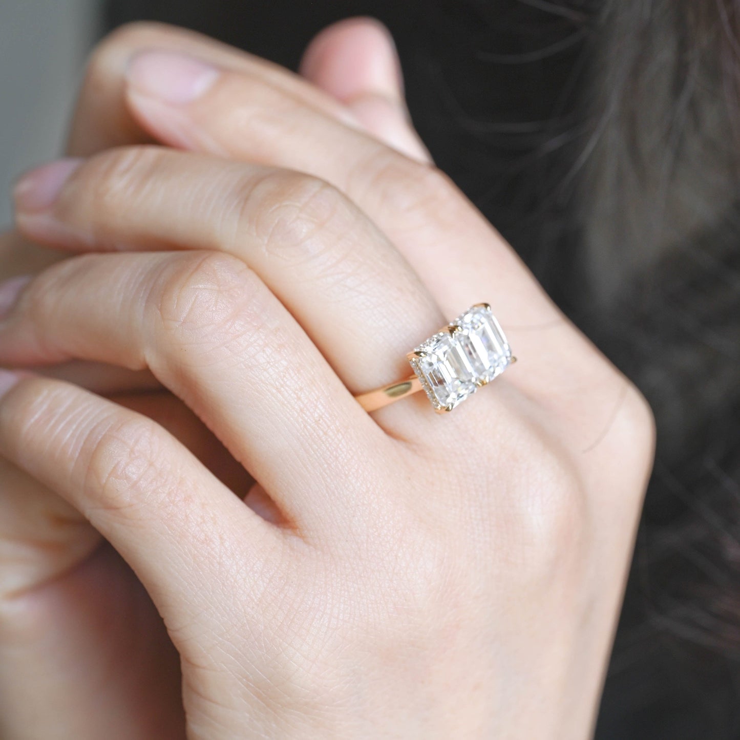 2 CT Emerald Pave Moissanite Engagement Ring