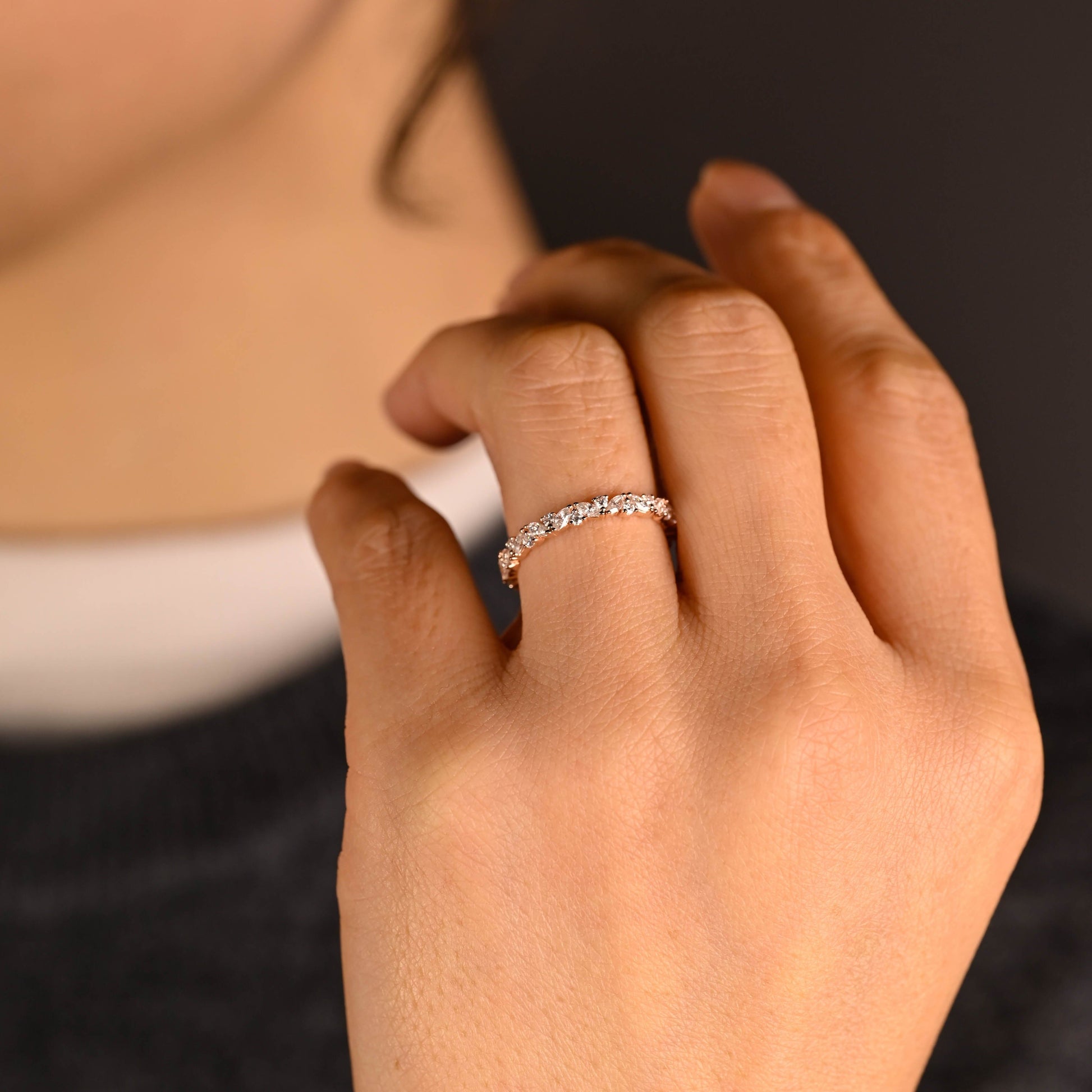 0.15 TCW Round Milgrain Lab Grown Diamond Wedding Band