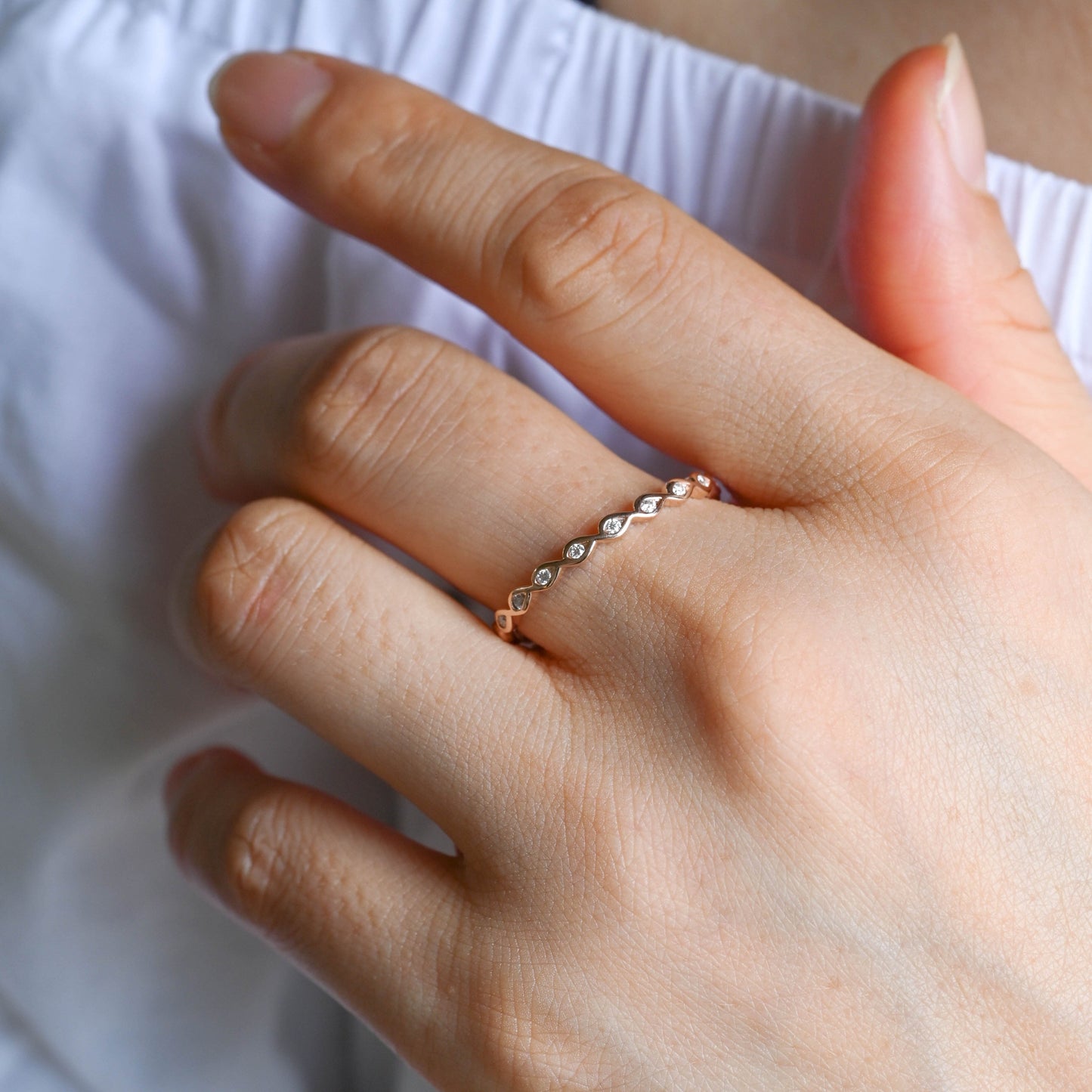 0.15 TCW Round Milgrain Lab Grown Diamond Wedding Band