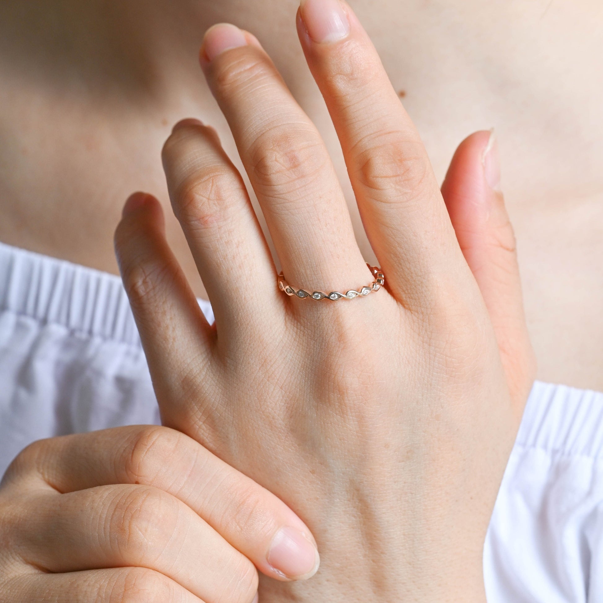 0.15 TCW Round Milgrain Lab Grown Diamond Wedding Band