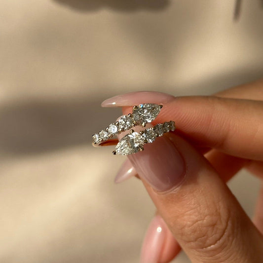 0.57 CT Pear Pave & Open Shank Moissanite Engagement Ring