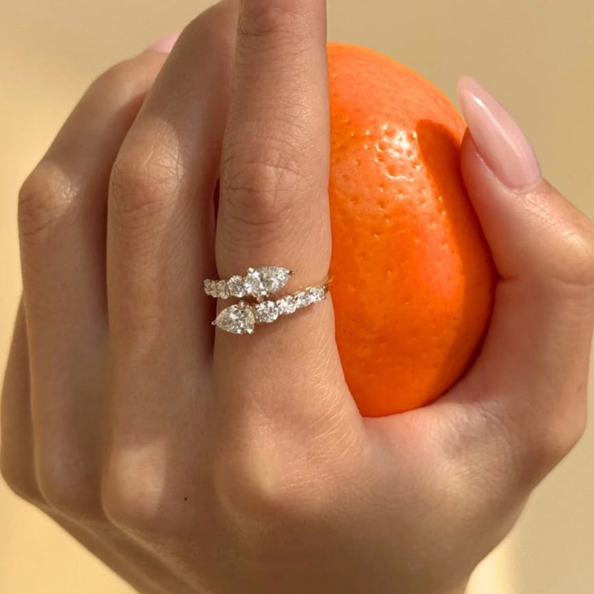 0.57 CT Pear Pave & Open Shank Moissanite Engagement Ring