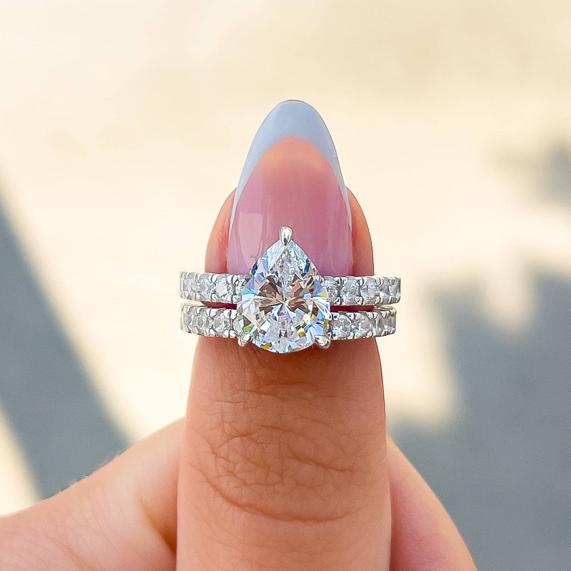 0.75 CT Pear Pave Moissanite Engagement Ring
