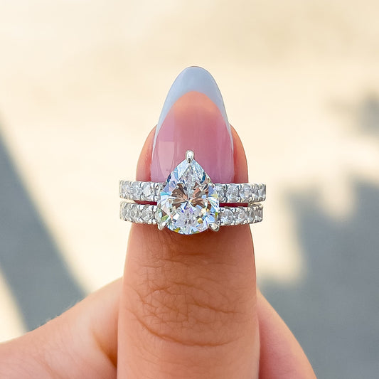 0.75 CT Pear Pave Moissanite Engagement Ring
