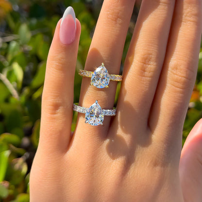 0.75 CT Pear Pave Moissanite Engagement Ring