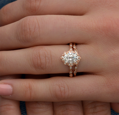 1.33 CT Oval Vintage Halo & Pave Moissanite Engagement Ring