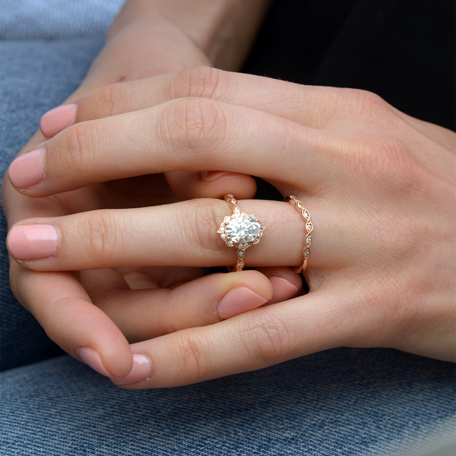 1.33 CT Oval Vintage Halo & Pave Moissanite Engagement Ring