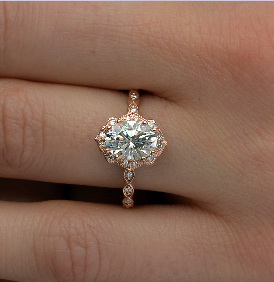 1.33 CT Oval Vintage Halo & Pave Moissanite Engagement Ring