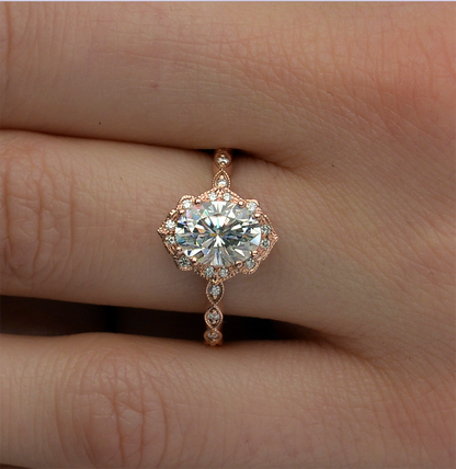 1.33 CT Oval Vintage Halo & Pave Moissanite Engagement Ring