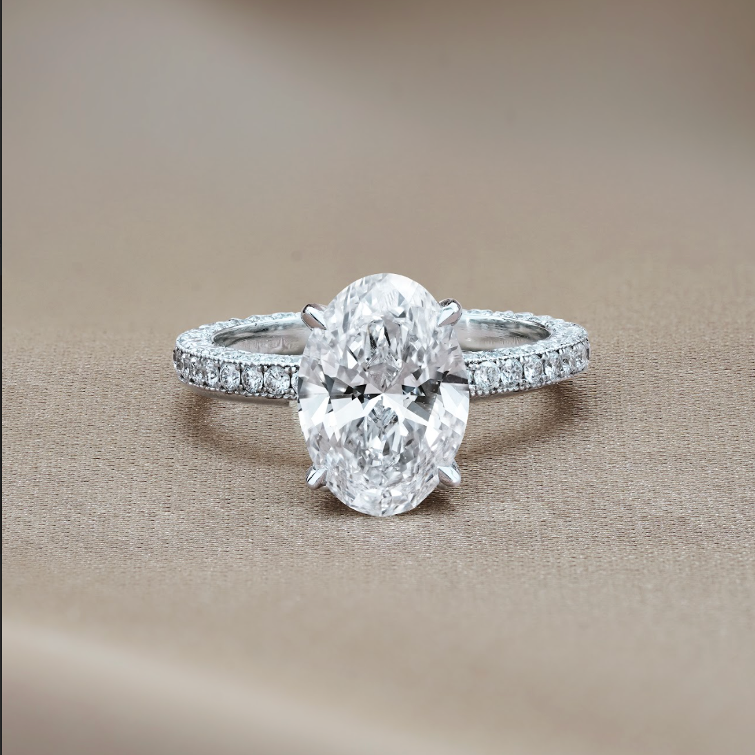 3.07 CT Oval Triple Pave Moissanite Engagement Ring