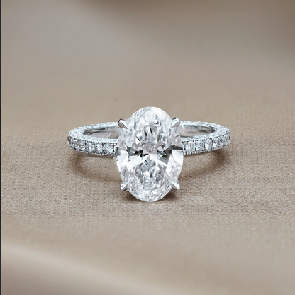 3.07 CT Oval Triple Pave Moissanite Engagement Ring