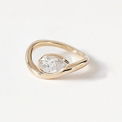 0.79 CT Pear Half Bezel Moissanite Engagement Ring