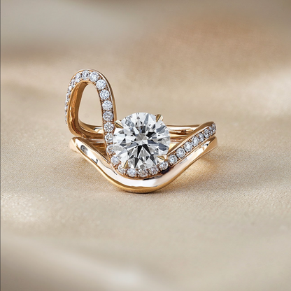 1.51 CT Round Twisted Pave Moissanite Engagement Ring