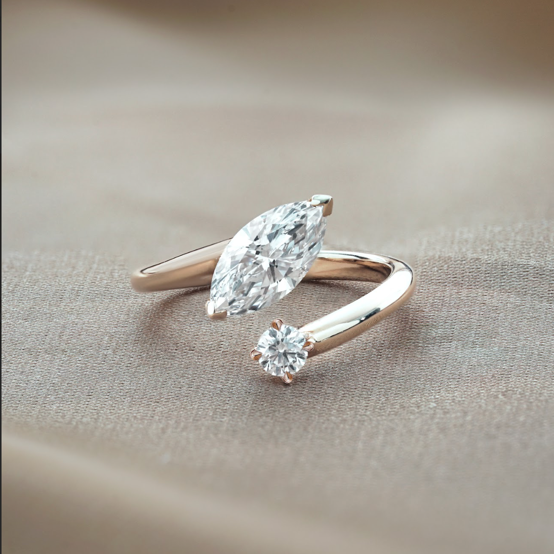 1 CT Marquise Open Shank Moissanite Engagement Ring