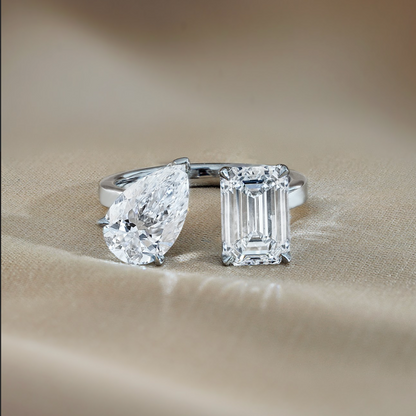 3.5 TCW Emerald & Pear Toi Et Moi Moissanite Engagement Ring