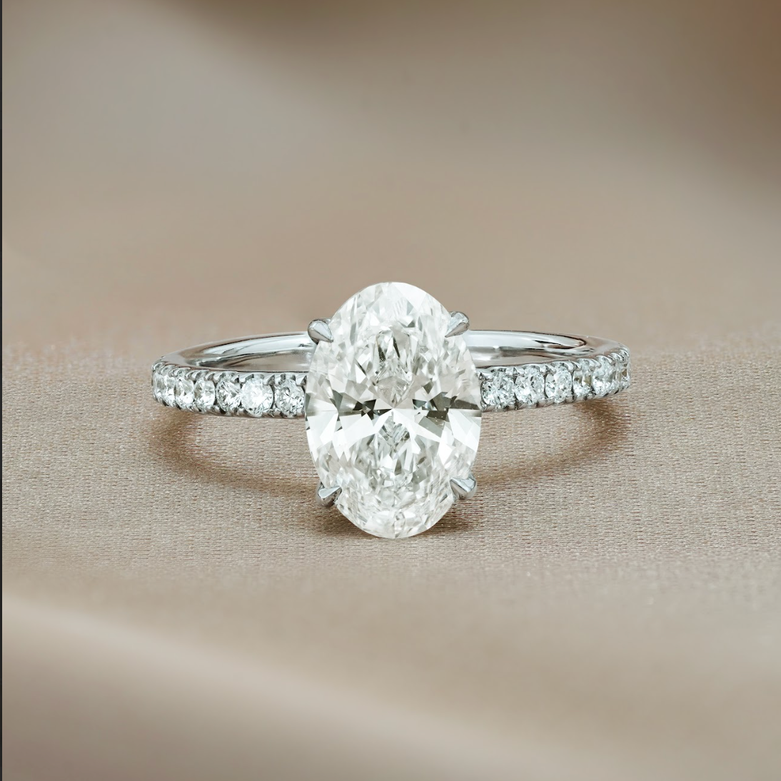 2 CT Oval Pave Moissanite Engagement Ring