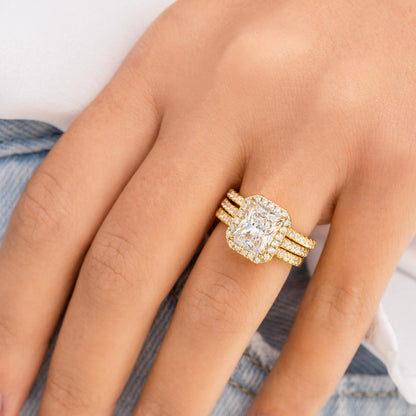 1.5 CT Radiant Halo & Pave Moissanite Engagement Ring