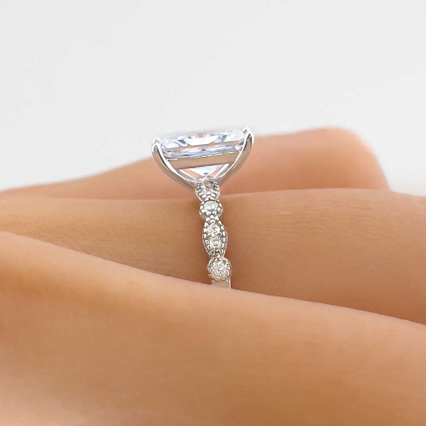 1.5 CT Radiant Pave Moissanite Engagement Ring
